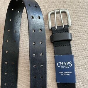 Chaps Black Leather Belt with Silver Buckle